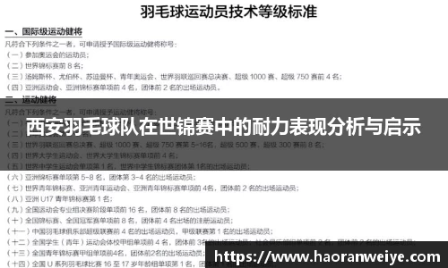 西安羽毛球队在世锦赛中的耐力表现分析与启示